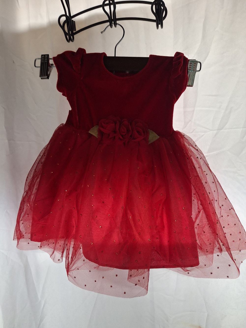 George Red Velvet & Tulle Floral Party Dress
